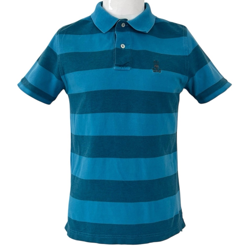 Psycho Bunny Mens Blue Striped Polo Shirt Short Sleeve‎ Size 4